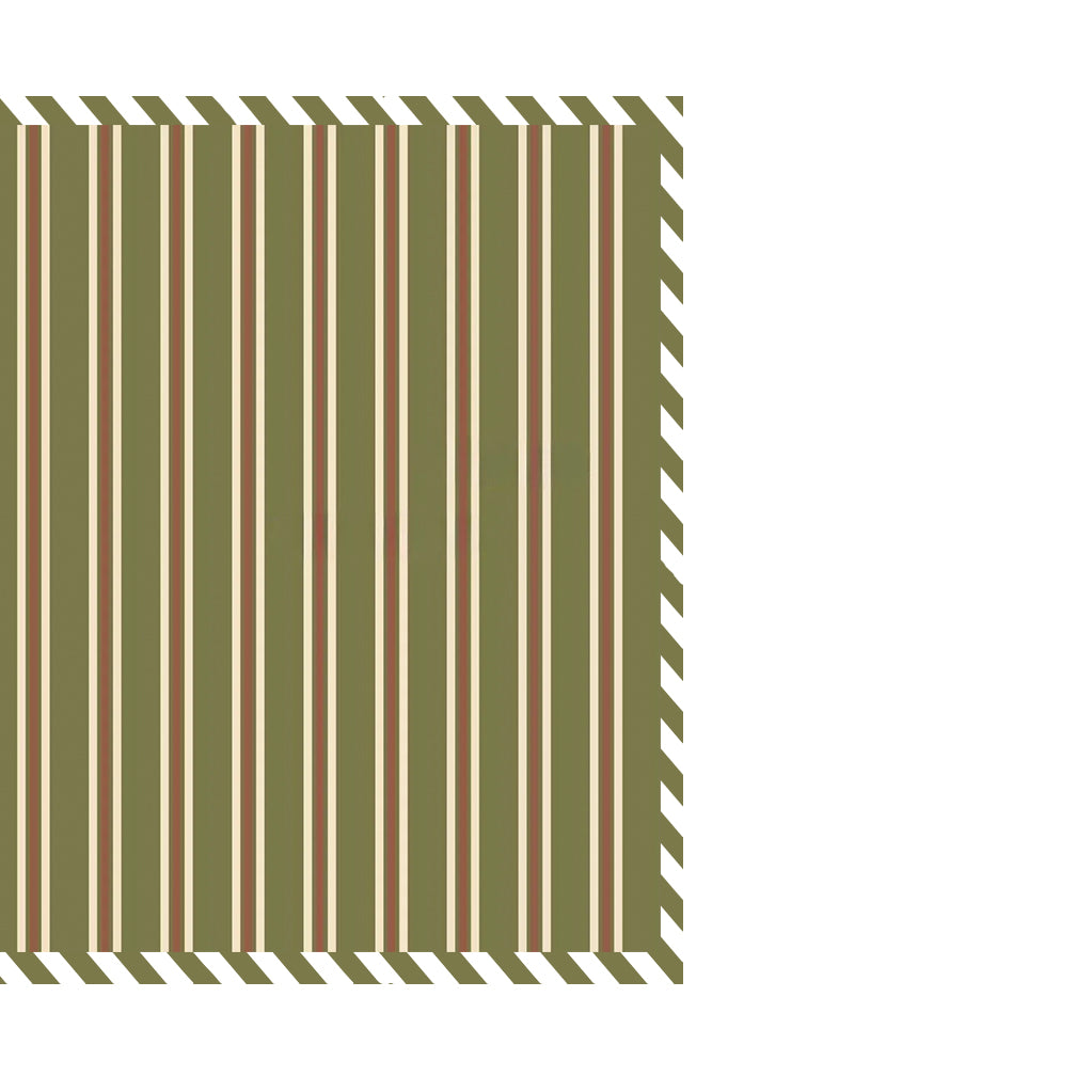 Patterned amelie winter stripe napkin with green and maroon vertical stripes on a white background