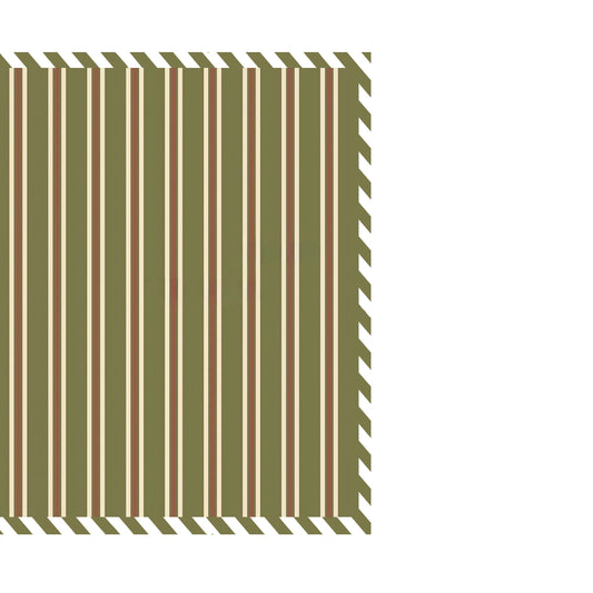 Patterned amelie winter stripe napkin with green and maroon vertical stripes on a white background