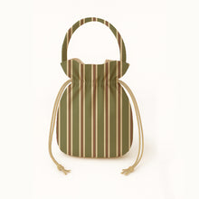 Load image into Gallery viewer, Striped drawstring bag with green and beige pattern on a white background
