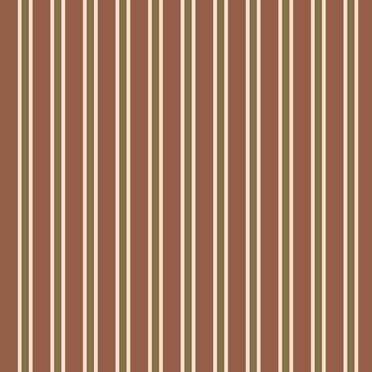 Pattern of vertical stripes in brown, green, and beige on a brown background