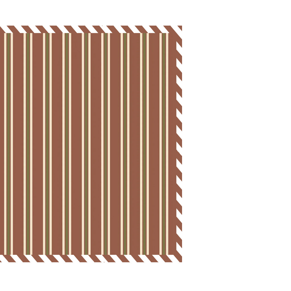 the isabelle napkin with a brown and white stripes border and green and white vertical stripes on a white background