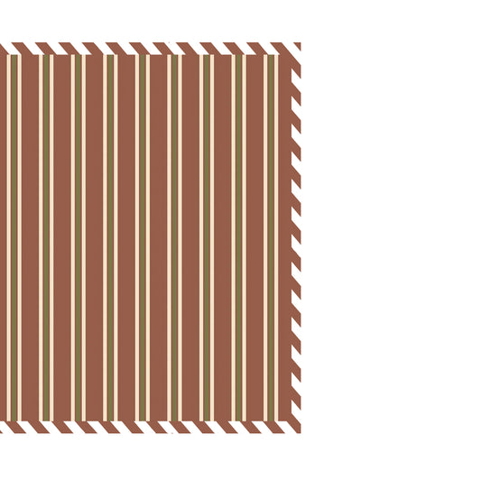 the isabelle napkin with a brown and white stripes border and green and white vertical stripes on a white background