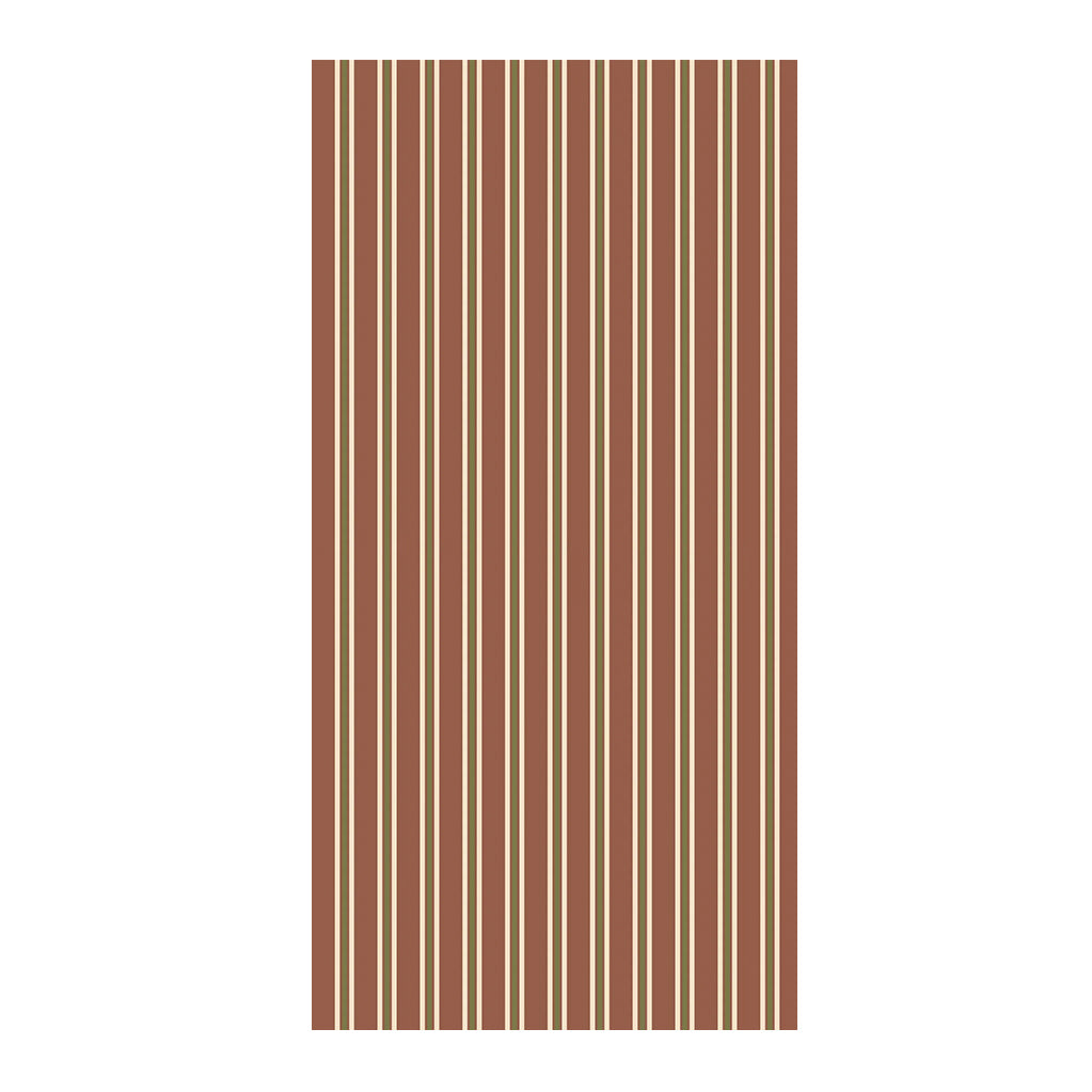 Rectangular tablecloth with vertical brown and beige stripes on a white background