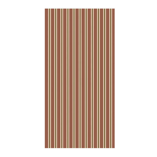 Rectangular tablecloth with vertical brown and beige stripes on a white background