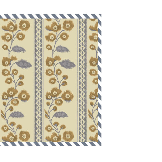 Decorative willa napkin with floral and striped pattern on a white background