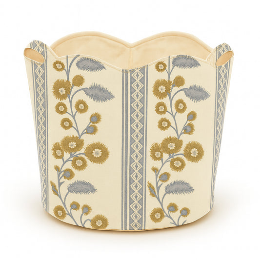 Decorative basket tote bag with floral and geometric pattern on a white background